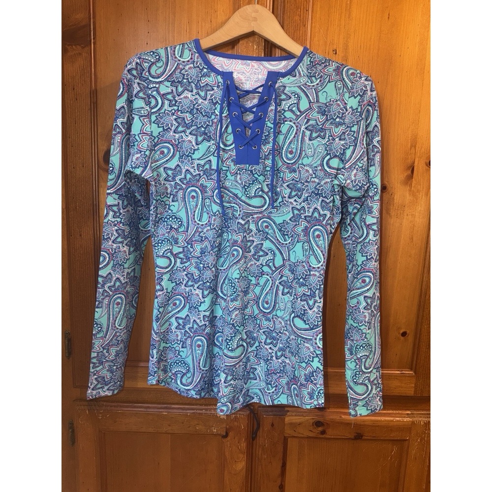 Coolibar Rash Guard UPF 50+ Long Sleeve Lace Up Women's S Swim Shirt Top Paisley